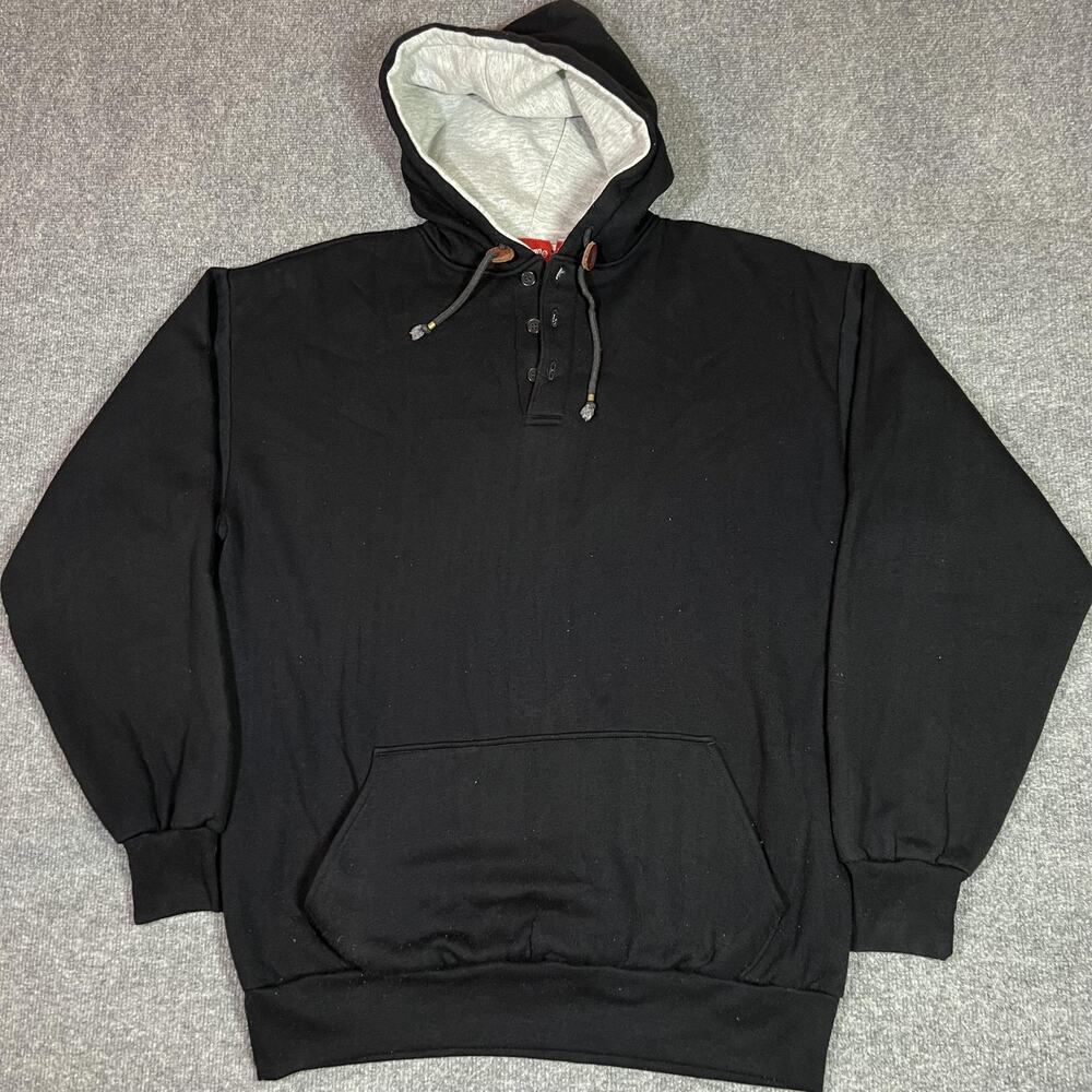 Coleman Hoodie Mens XL Black Henley Pullover Kangaroo Pocket Sweatshirt